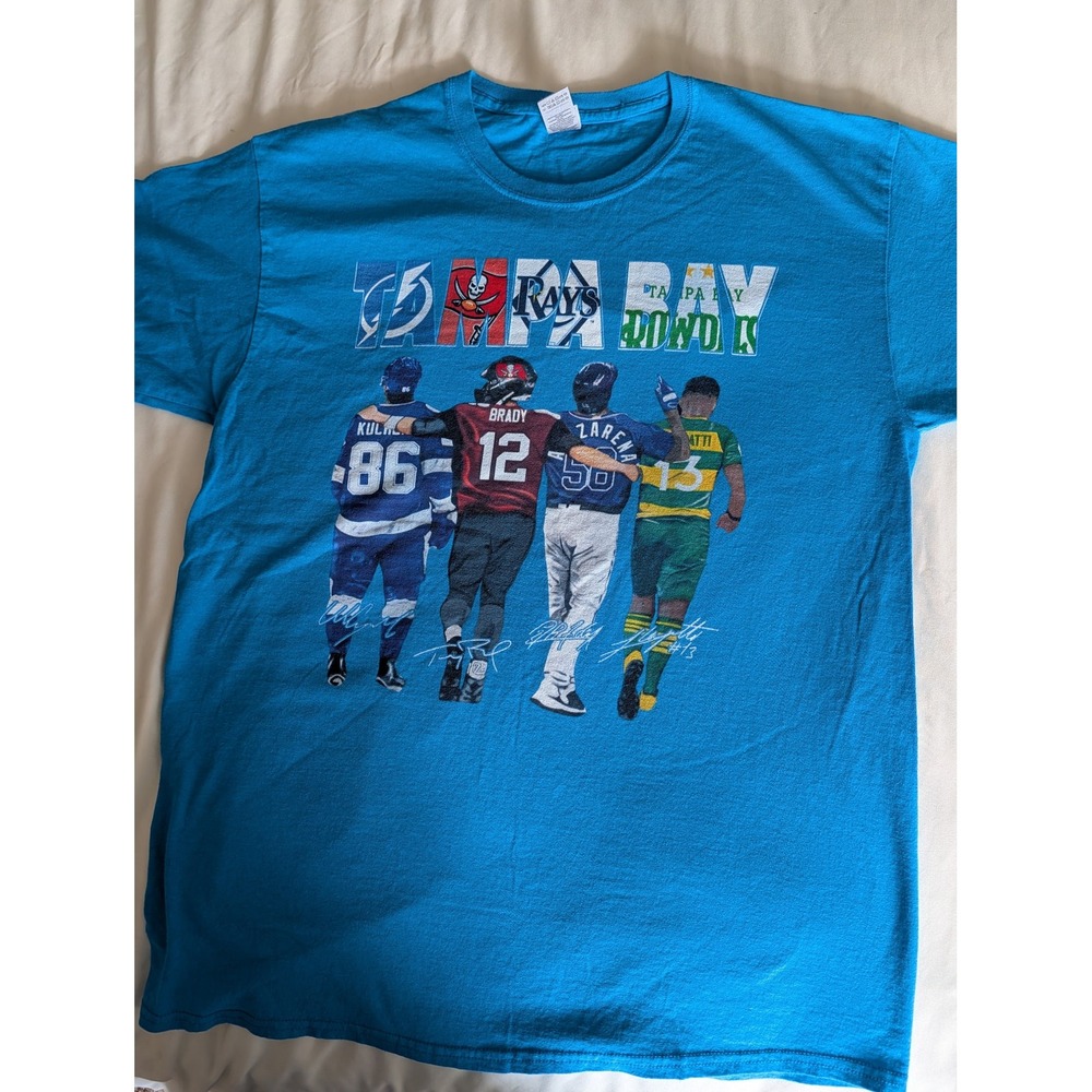 Gildan Tampa Bay Champions T-Shirt Mens Large Blue Brady Kucherov Rays Rowdies